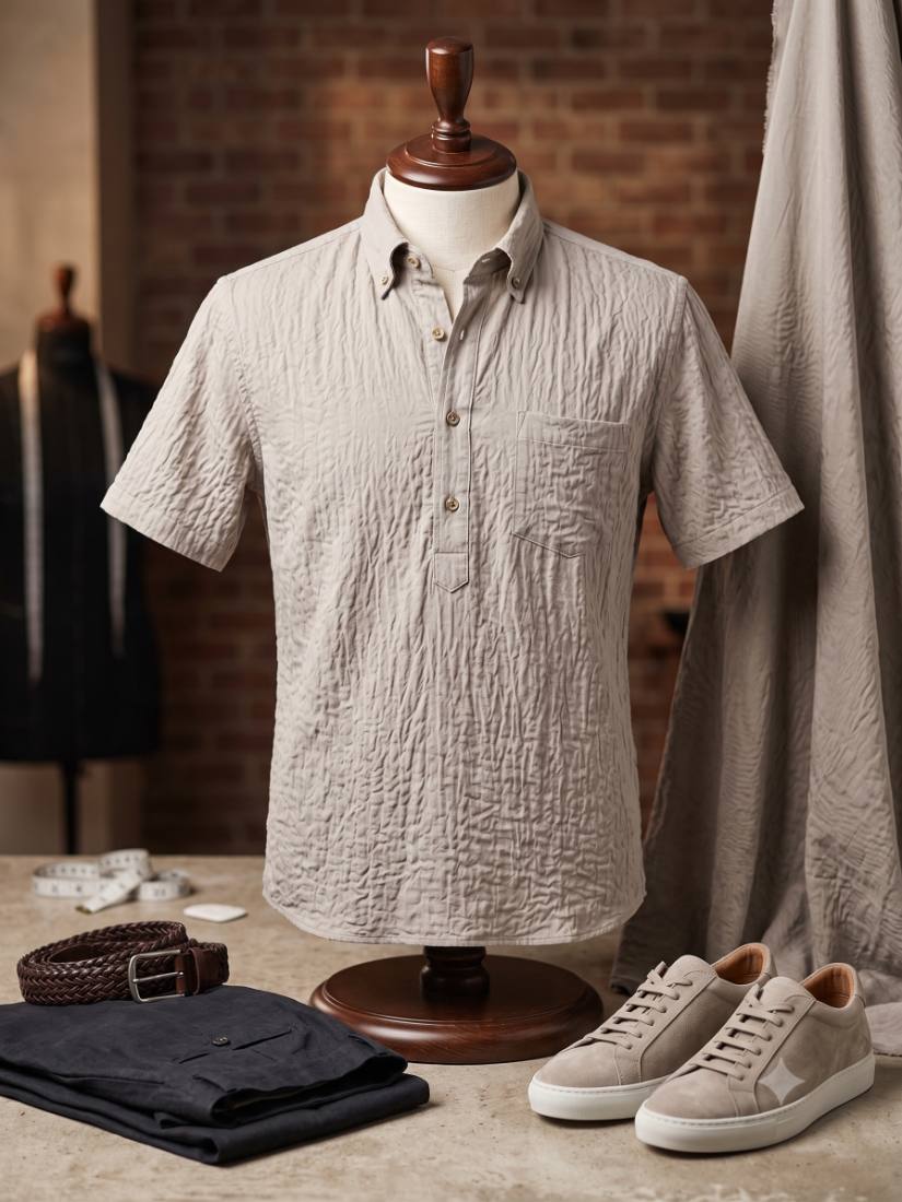 N x V Hammer — greige fabric, 15% nylon, 85% viscose, woven by GK Weaves in Surat