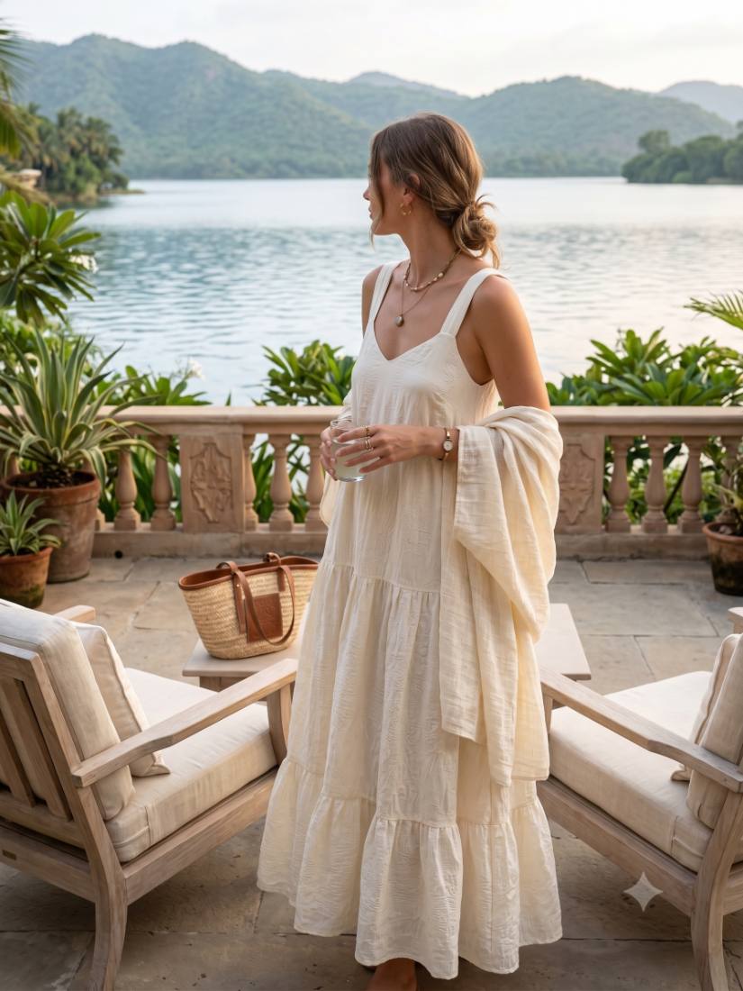 Women's flowing dress in lightweight fabric